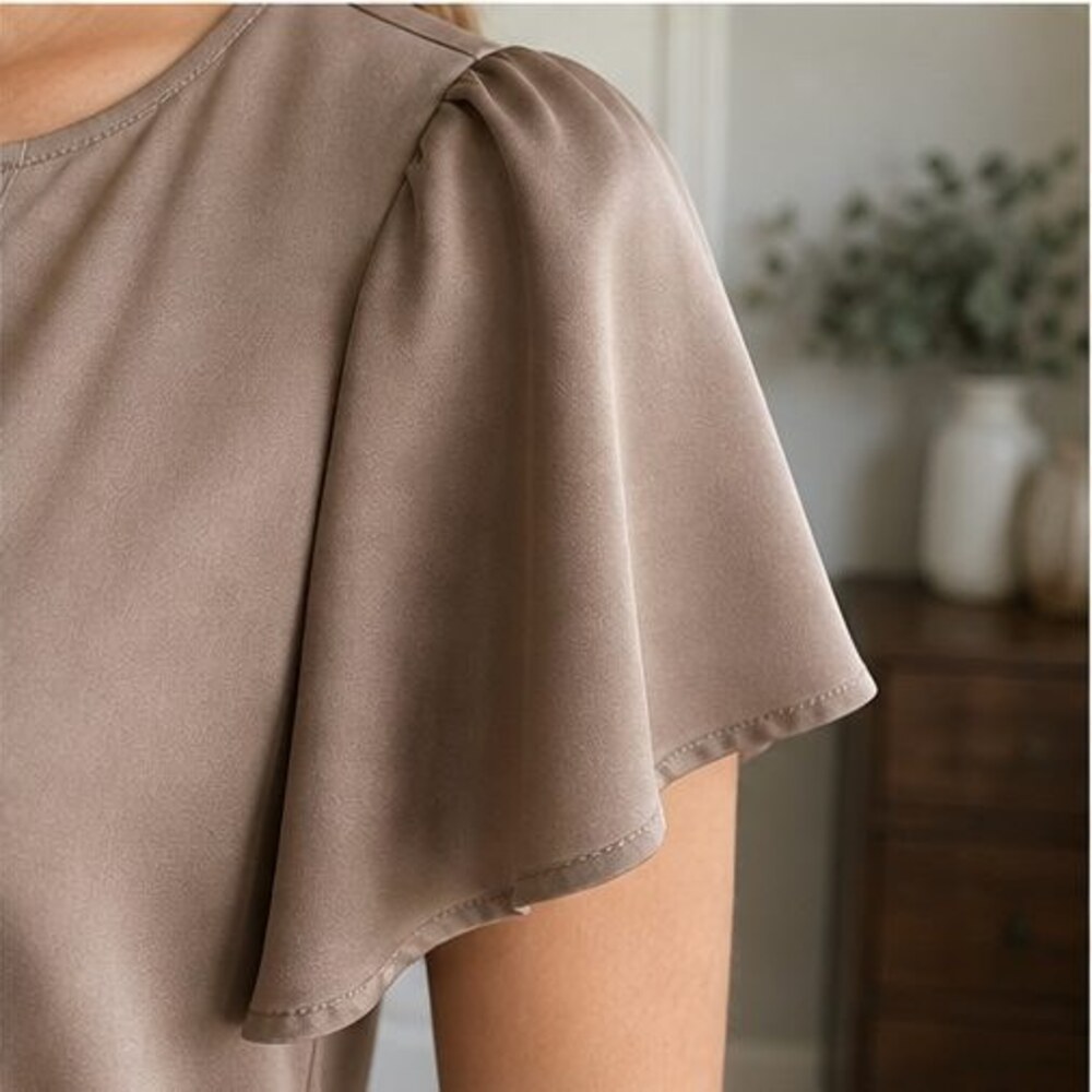 Taupe Puff Sleeve Top - Picture 5 of 6